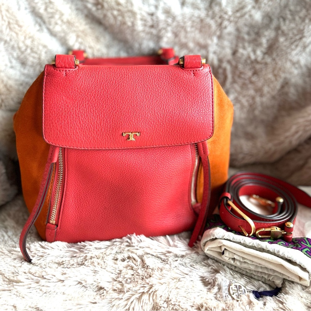 Tory Burch Half Moon Mixed Material Satchel